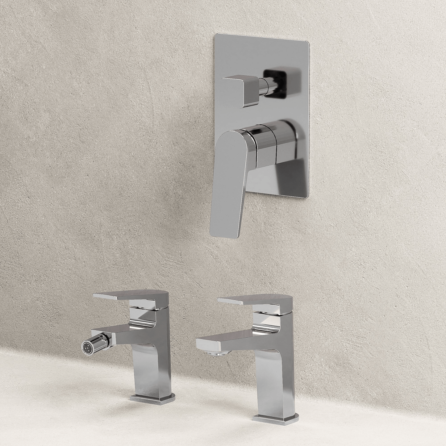 Set Rubinetteria Lavabo Bidet e Doccia Con Deviatore Con Piletta Click Clack Cromo - Sun