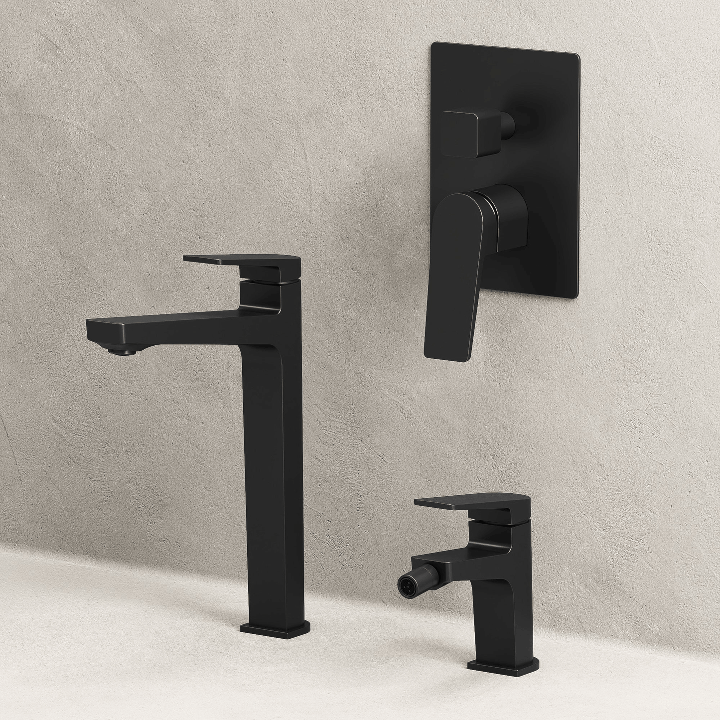 Set Rubinetteria Lavabo Alto Bidet e Doccia Con Deviatore Con Piletta Click Clack Nero - Sun