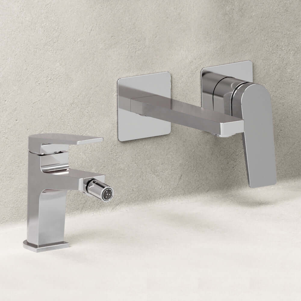 Set Miscelatori Lavabo a Parete e Bidet Con Piletta Click Clack Cromo - Sun