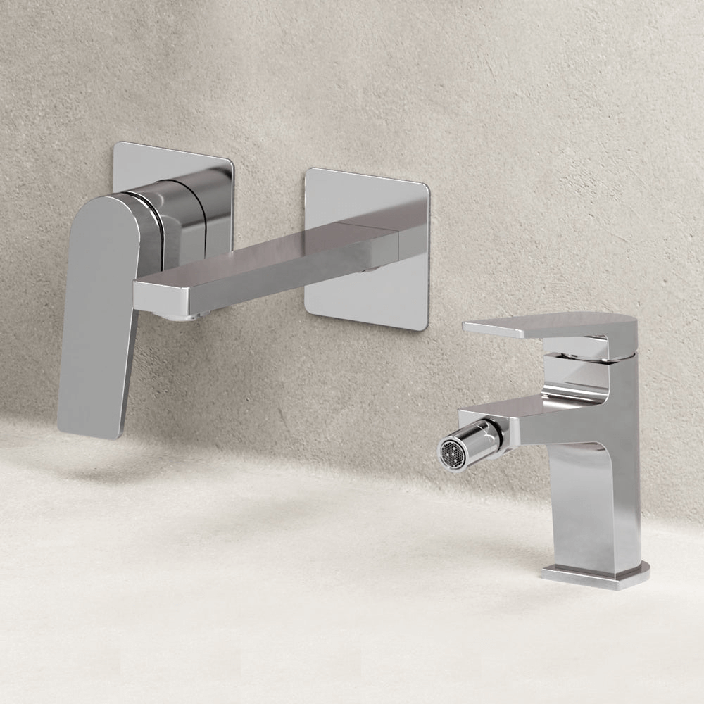 Set Miscelatori Lavabo a Parete e Bidet Con Piletta Click Clack Cromo - Sun