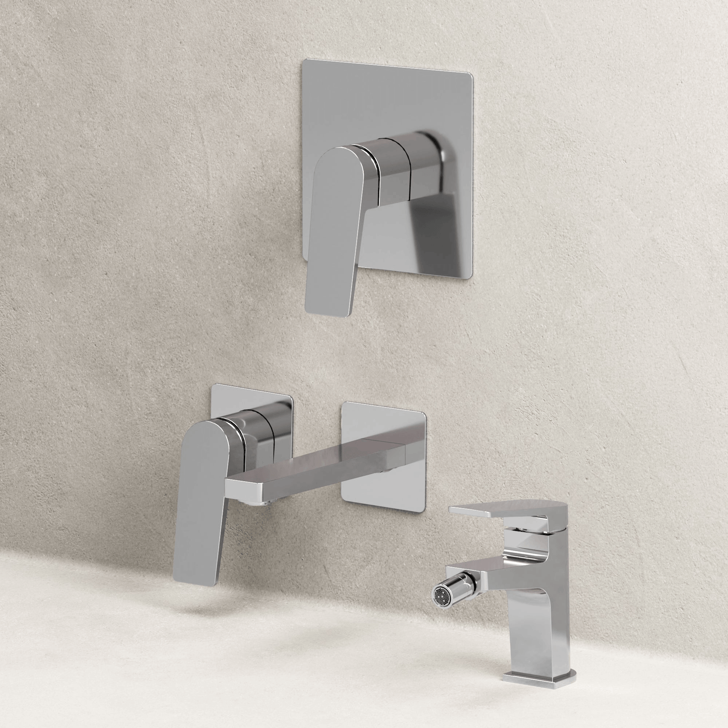 Set Miscelatori Lavabo a Parete Bidet e Doccia Con Piletta Click Clack Cromo - Sun