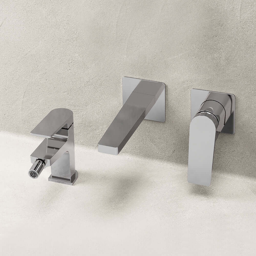 Set Miscelatori Lavabo a Parete e Bidet Con Piletta Click Clack Cromo - Sun