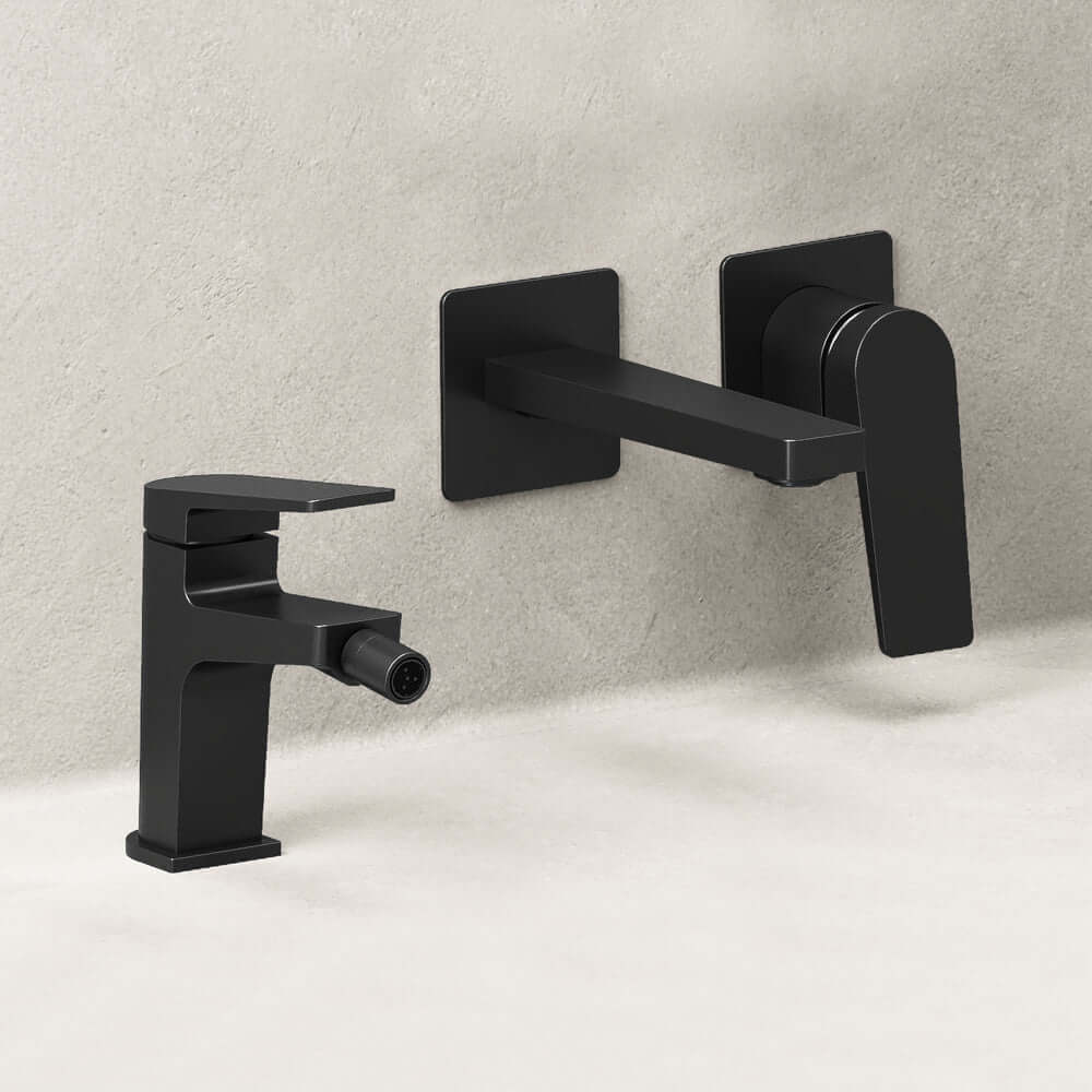 Set Miscelatori Lavabo a Parete e Bidet Con Piletta Click Clack Nero - Sun
