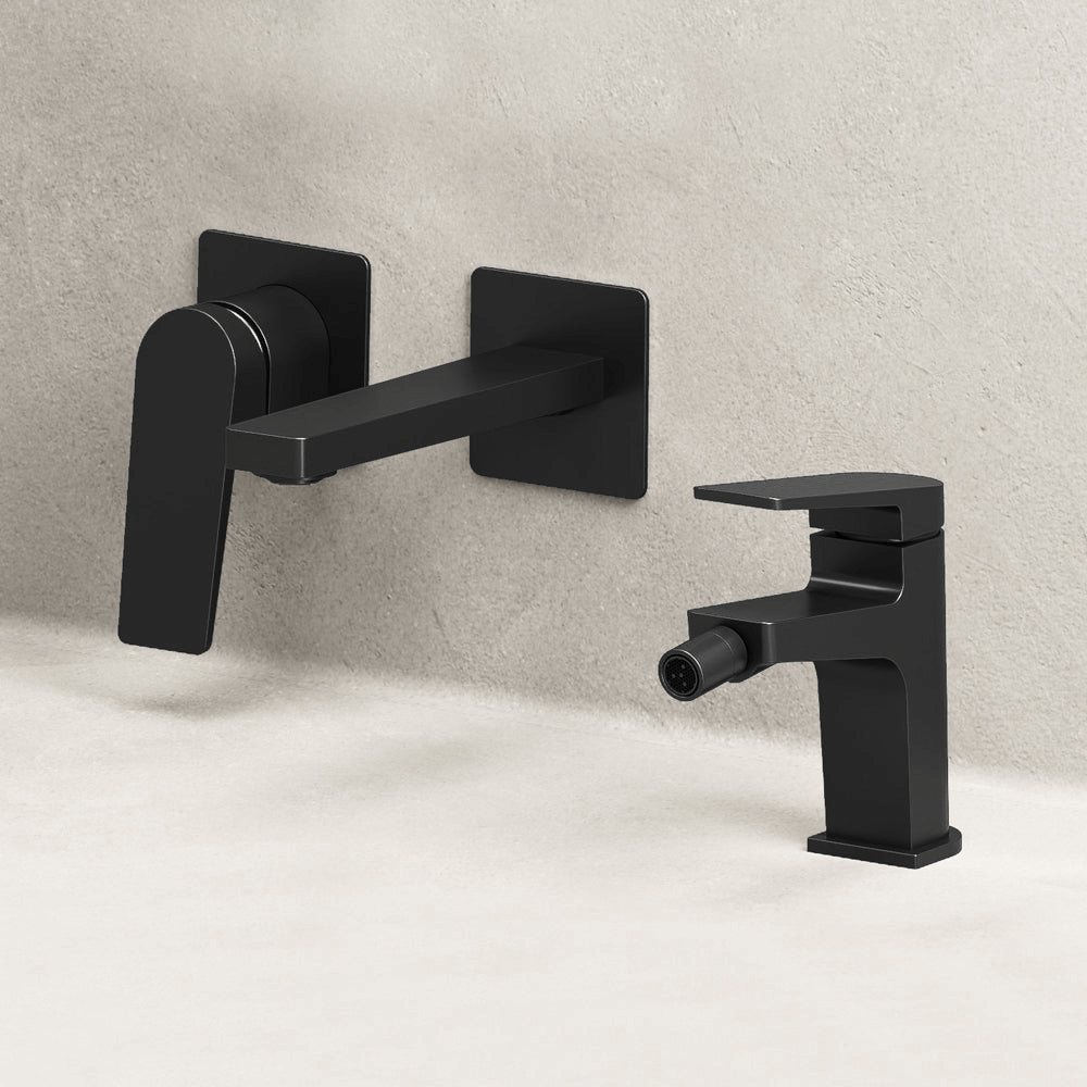 Set Miscelatori Lavabo a Parete e Bidet Con Piletta Click Clack Nero - Sun