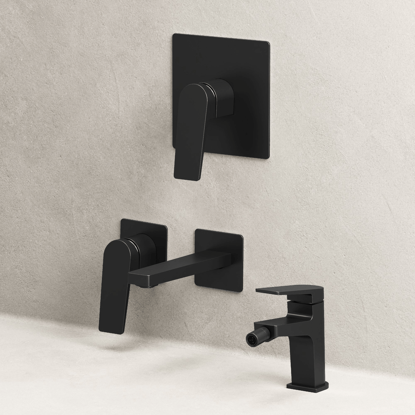 Set Miscelatori Lavabo a Parete Bidet e Doccia Con Piletta Click Clack Nero - Sun