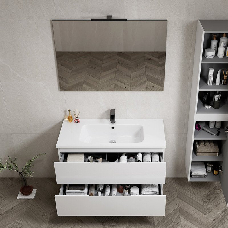 Mobile Bagno Sospeso 80 cm White con Specchio con Lampada Led Lisbona – Spazio