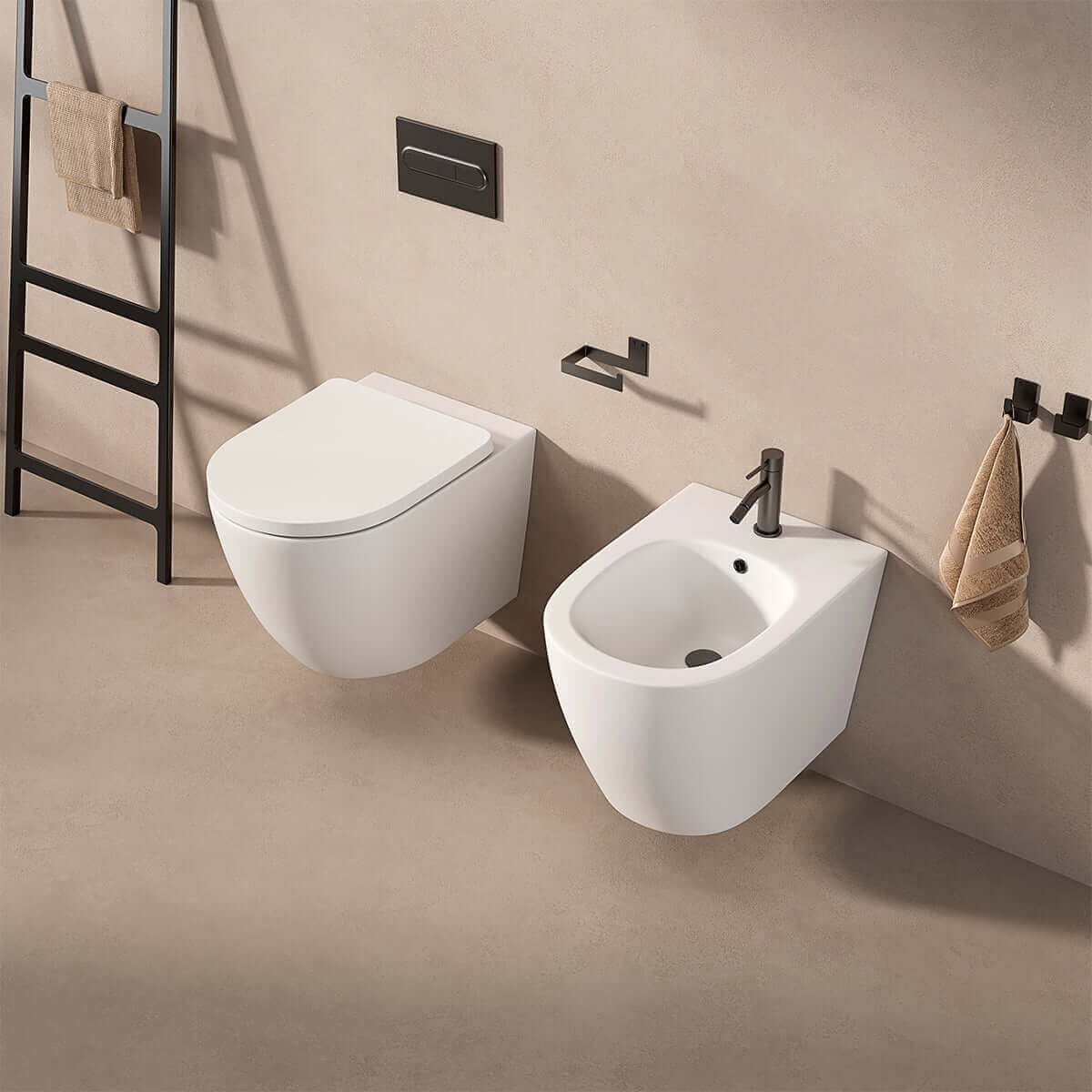 Coppia Sanitari Sospesi Giada 53 Scarico Tornado e Sedile Soft-Close Bianco Opaco - Meda