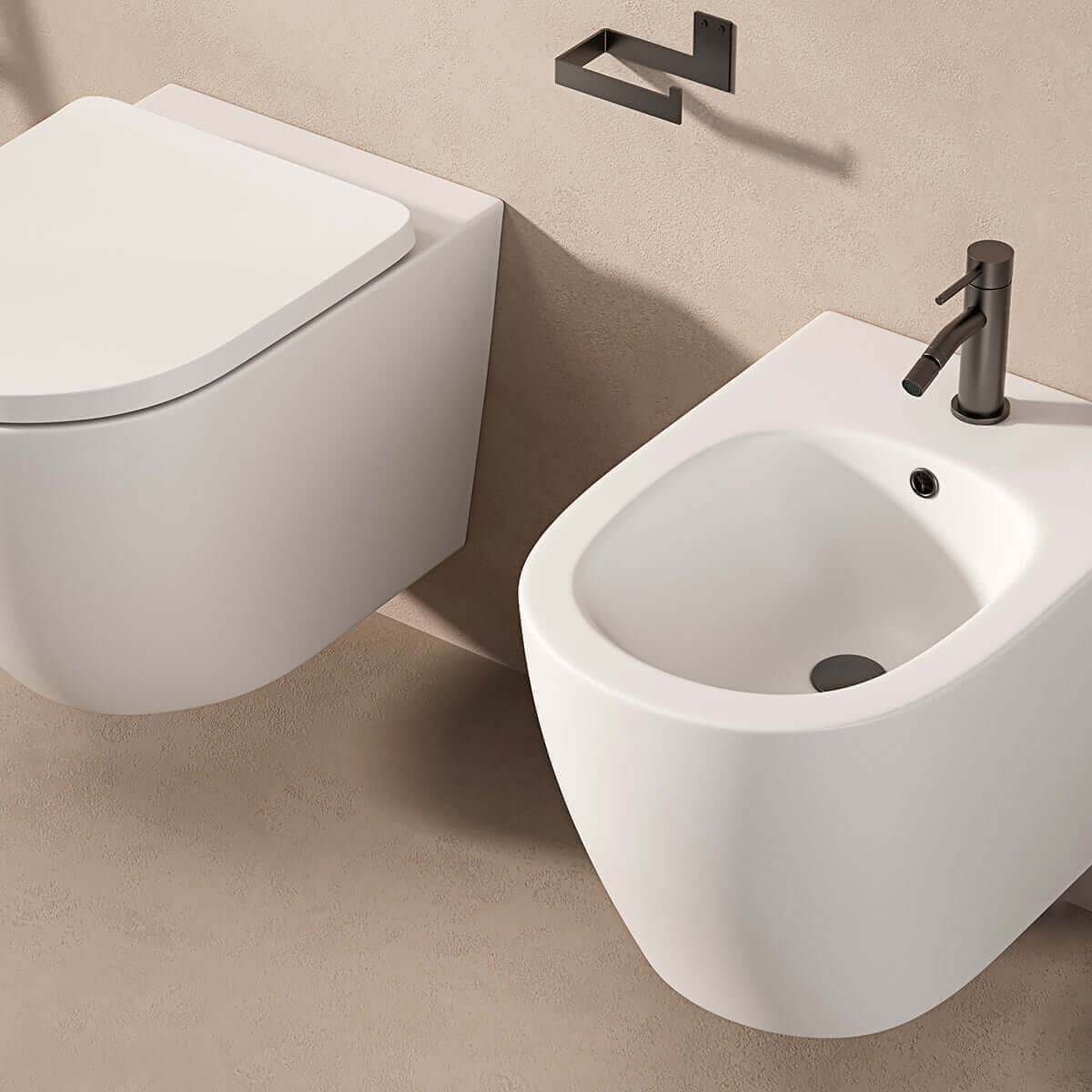 Coppia Sanitari Sospesi Giada 53 Scarico Tornado e Sedile Soft-Close Bianco Opaco - Meda