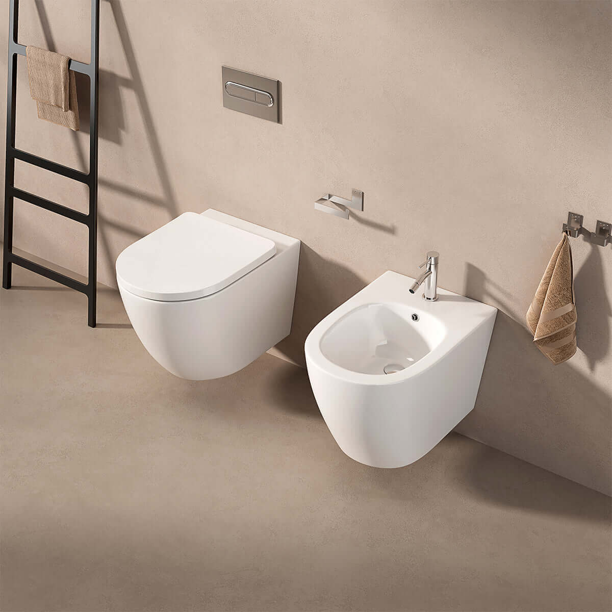 Coppia Sanitari Sospesi Giada 49 Senza Brida e Sedile Soft-Close Bianco Lucido - Meda