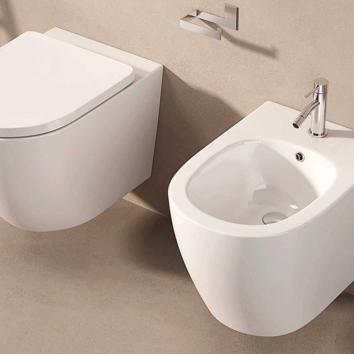 Coppia Sanitari Sospesi Giada 49 Senza Brida e Sedile Soft-Close Bianco Lucido - Meda