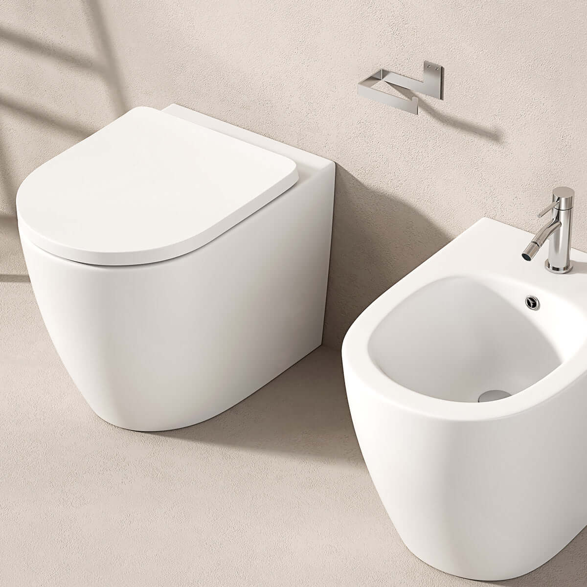 Vaso Filomuro Giada 56 Bianco Opaco e Coprivaso Soft Close - Meda