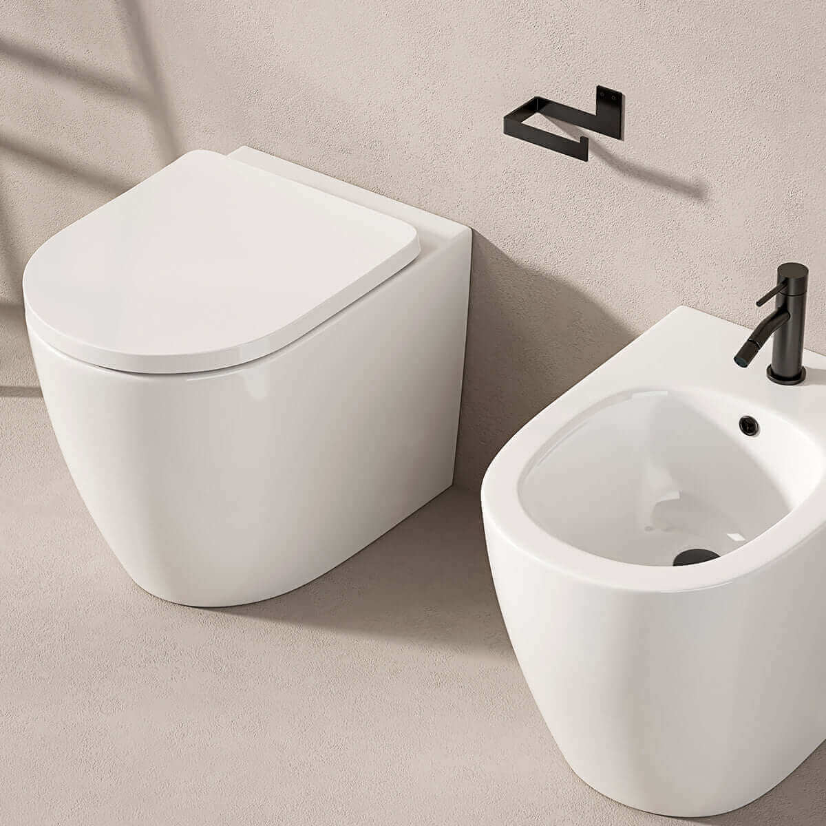 Vaso Filomuro Giada 52 Bianco Lucido e Coprivaso Soft Close - Meda