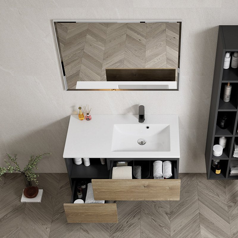 Mobile Bagno Sospeso 90 cm Olmo Miele con Specchio con Lampada Led Milano – Spazio (25674970)