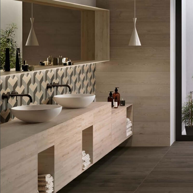 Mosaico in Gres Porcellanato Effetto Legno Rettificato Naturale 25.2x25.4 8.5mm Decoro Freddo Just Code - Gardenia Orchidea