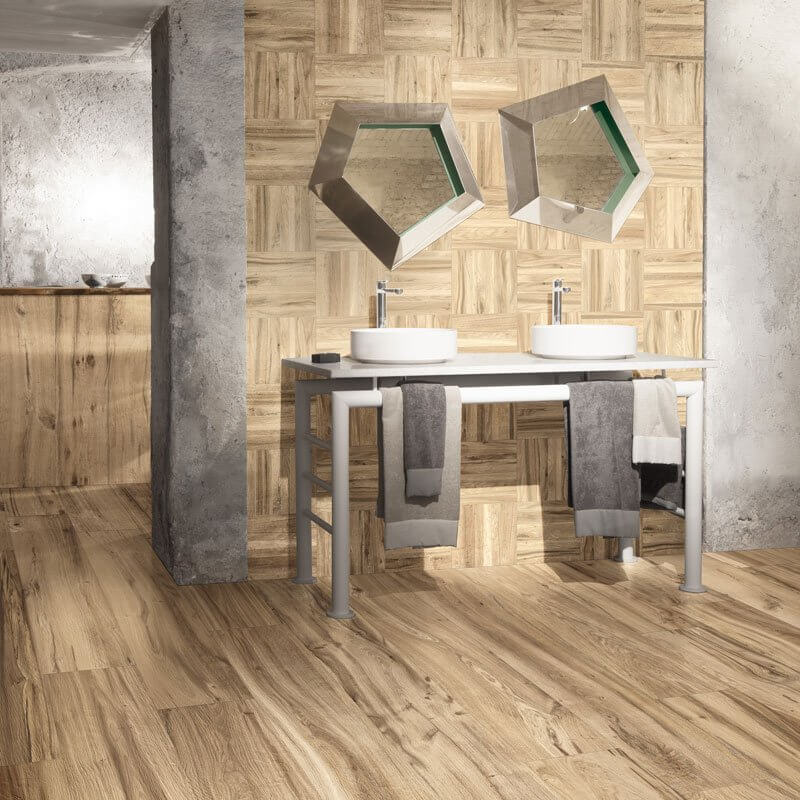 Mosaico in Gres Porcellanato Effetto Legno Rettificato Naturale 26.5x26.5 8.5mm Beige chiaro Just Venice - Gardenia Orchidea