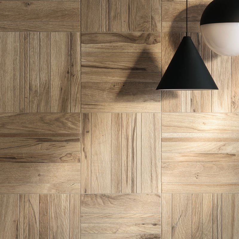 Mosaico in Gres Porcellanato Effetto Legno Rettificato Naturale 26.5x26.5 8.5mm Beige scuro Just Venice - Gardenia Orchidea