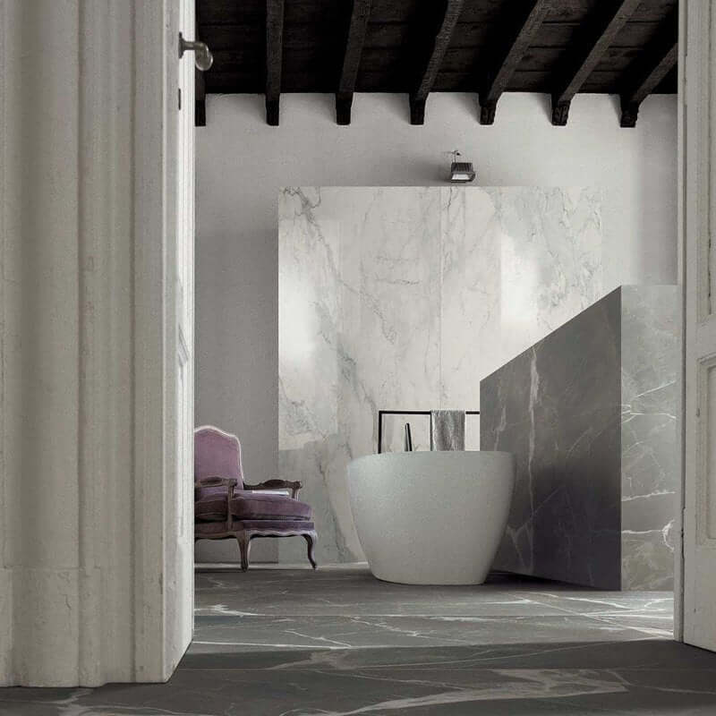 Glossy Marble Effect Porcelain Stoneware Mosaic 30x30 9mm Calacatta Black Stones & More 2.0 - Florim