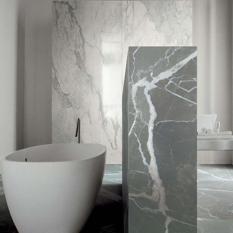 Glossy Marble Effect Porcelain Stoneware Mosaic 30x30 9mm Calacatta Black Stones & More 2.0 - Florim