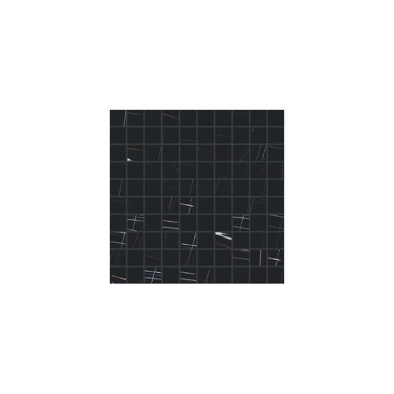 Mosaic in Porcelain Stoneware with Glossy Marble Effect 30x30 9mm Sahara Noir Stones & More 2.0 - Florim