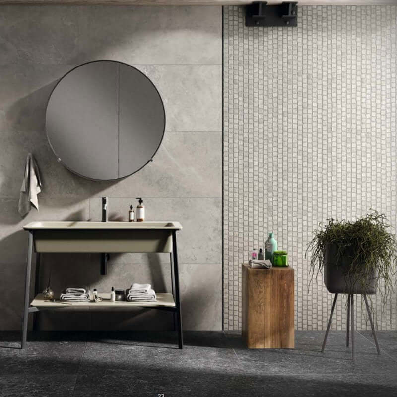 Mosaico in Gres Porcellanato Effetto Pietra Rettificato Lappato 32.5x32.5 8.5mm Crux White Origini - Gardenia Orchidea