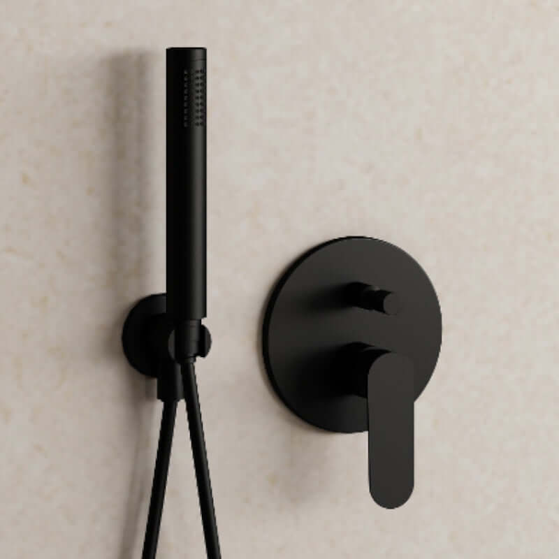 Set Incasso Doccia con Deviatore Nero con Braccio Doccia e Soffione Ø 20 cm - Neptune
