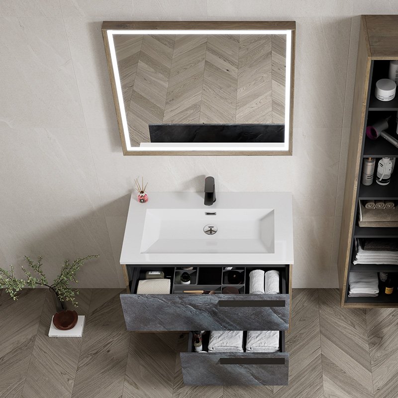 Mobile Bagno Sospeso 100 cm Grigio Forest con Specchio Led Switch Porto – Spazio (25675143)