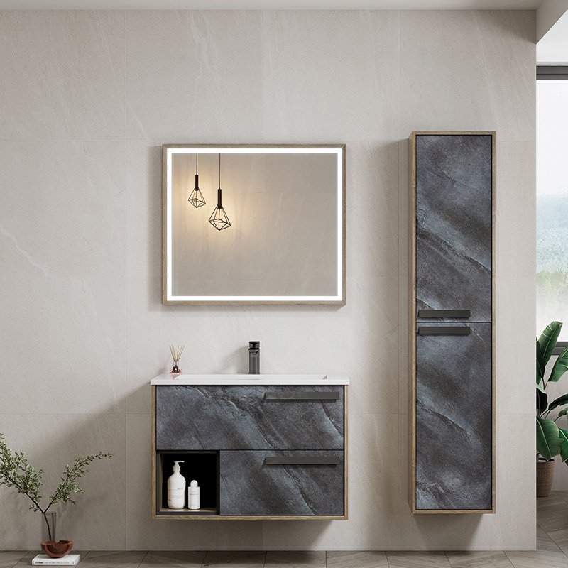 Mobile Bagno Sospeso 100 cm Grigio Forest con Specchio Led Switch Porto – Spazio