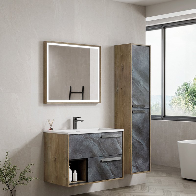 Mobile Bagno Sospeso 100 cm Grigio Forest con Specchio Led Switch Porto – Spazio