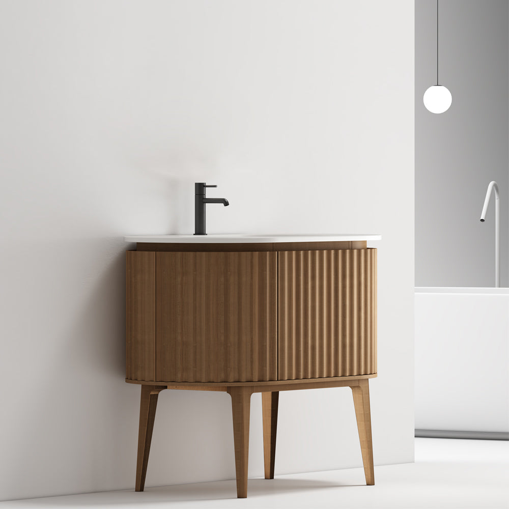 Mobile Bagno 100 cm A Terra Rovere Scuro Senza Specchio - Reid