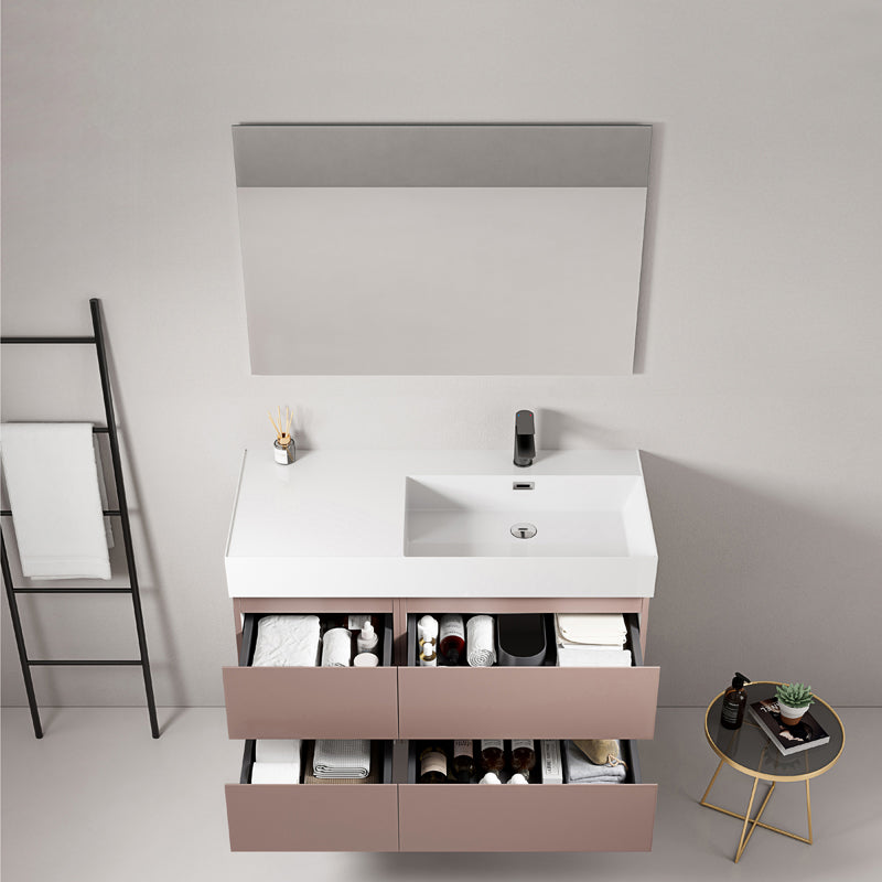 Mobile bagno sospeso 100 cm Rosa Retro Lavabo a Destra in Resina Specchio Quadro - Fiji Paint