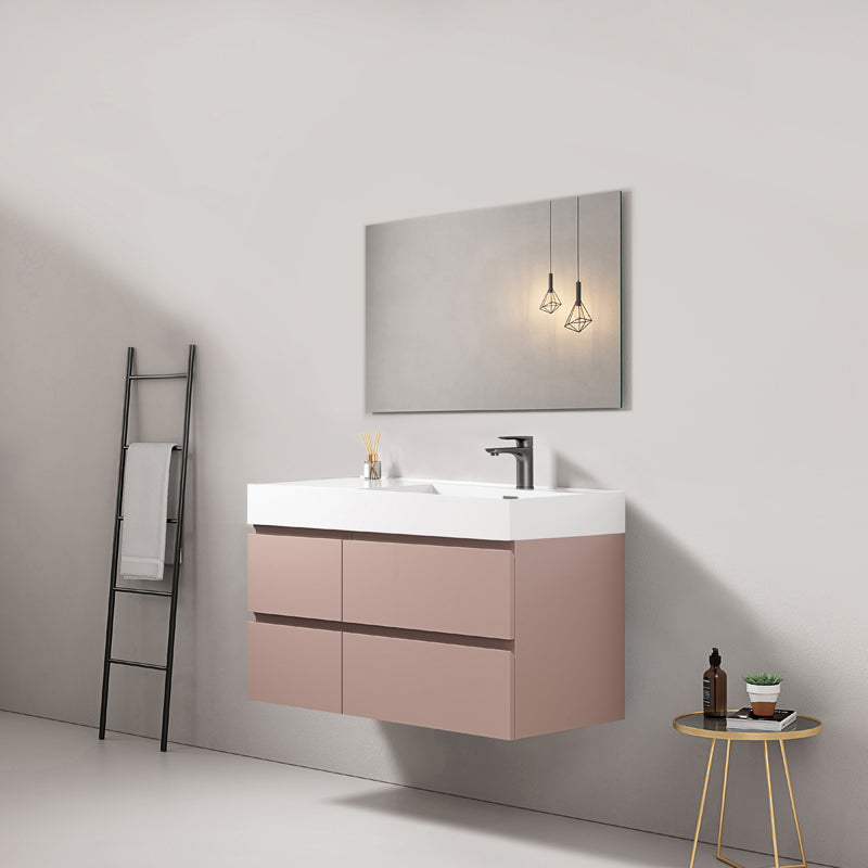 Mobile bagno sospeso 100 cm Rosa Retro Lavabo a Destra in Resina Specchio Quadro - Fiji Paint