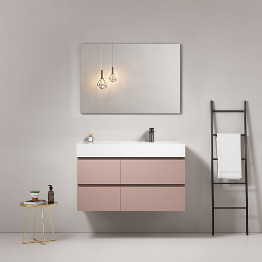 Mobile bagno sospeso 100 cm Rosa Retro Lavabo a Destra in Resina Specchio Quadro - Fiji Paint