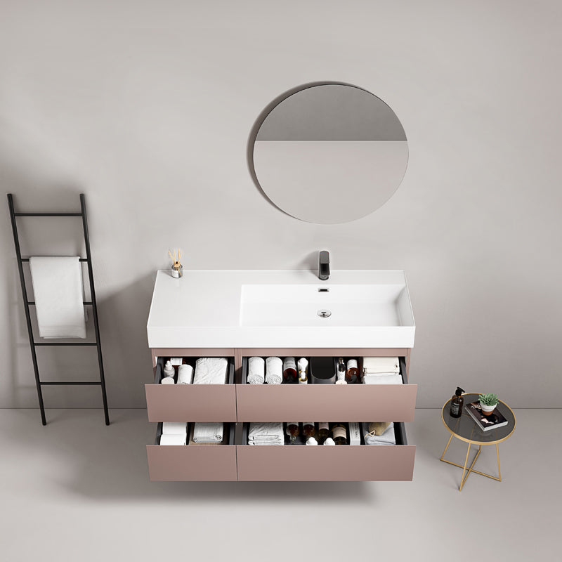 Mobile bagno sospeso 120 cm Rosa Retro Lavabo a Destra in Resina Specchio Tondo - Fiji Paint