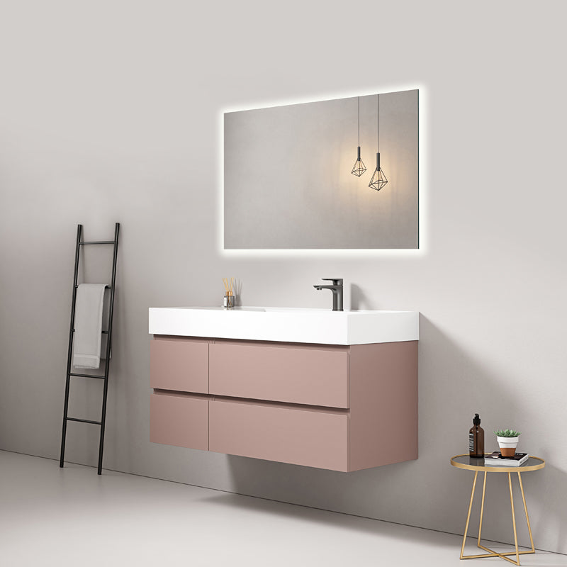 Mobile bagno sospeso 120 cm Rosa Retro Lavabo a Destra in Resina Specchio Quadro Retroilluminato - Fiji Paint
