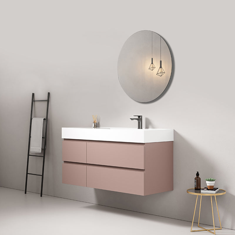 Mobile bagno sospeso 120 cm Rosa Retro Lavabo a Destra in Resina Specchio Tondo - Fiji Paint