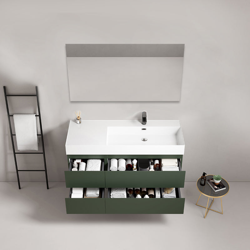 Mobile bagno sospeso 120 cm Verde Comodoro Lavabo a Destra in Resina Specchio Quadro - Fiji Paint