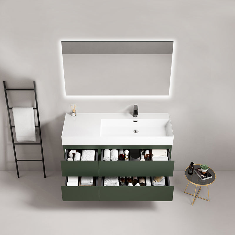 Mobile bagno sospeso 120 cm Verde Comodoro Lavabo a Destra in Resina Specchio Quadro Retroilluminato - Fiji Paint