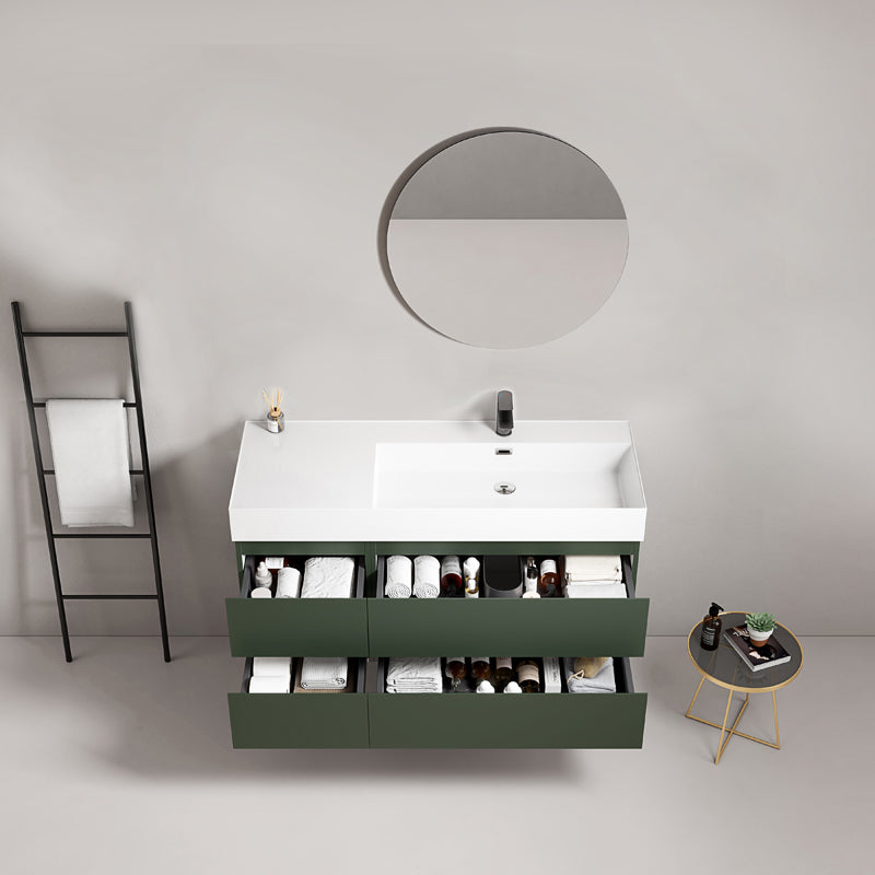 Mobile bagno sospeso 120 cm Verde Comodoro Lavabo a Destra in Resina Specchio Tondo - Fiji Paint