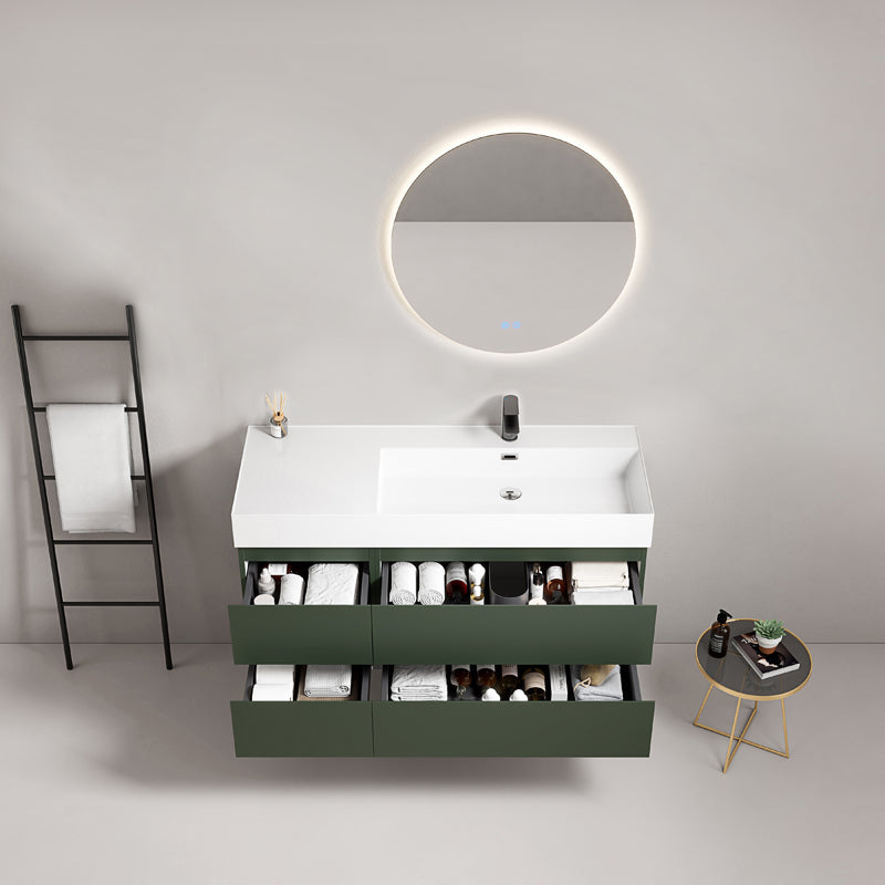 Mobile bagno sospeso 120 cm Verde Comodoro Lavabo a Destra in Resina Specchio Tondo Retroilluminato - Fiji Paint