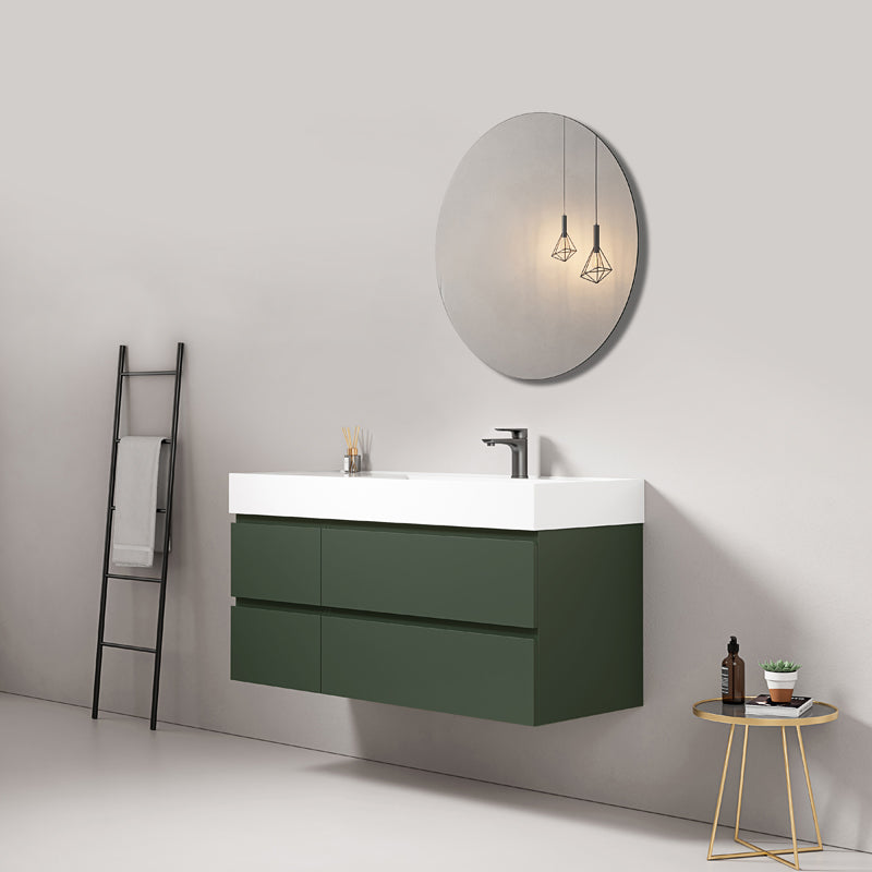 Mobile bagno sospeso 120 cm Verde Comodoro Lavabo a Destra in Resina Specchio Tondo - Fiji Paint