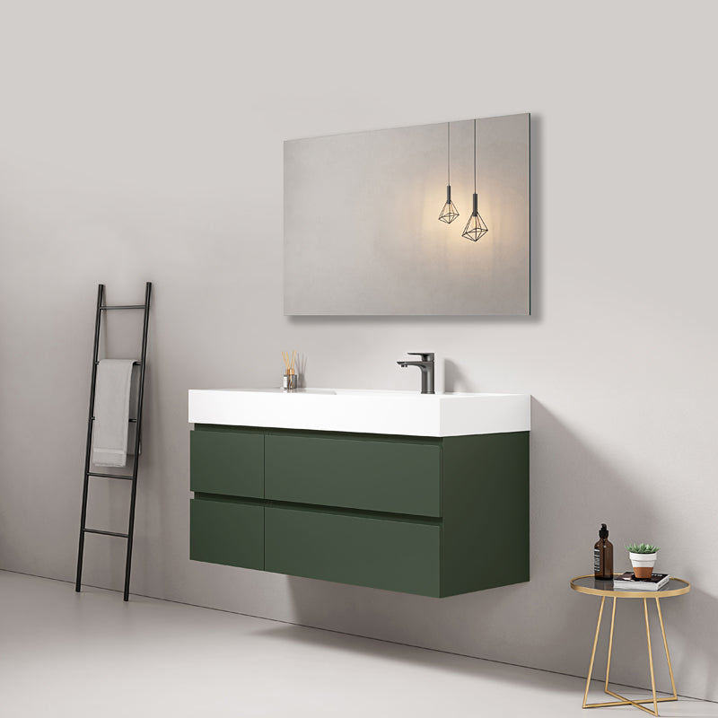 Mobile bagno sospeso 120 cm Verde Comodoro Lavabo a Destra in Resina Specchio Quadro - Fiji Paint