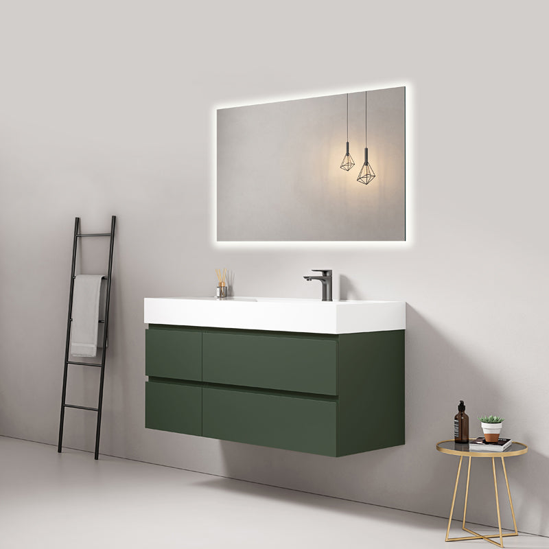 Mobile bagno sospeso 120 cm Verde Comodoro Lavabo a Destra in Resina Specchio Quadro Retroilluminato - Fiji Paint