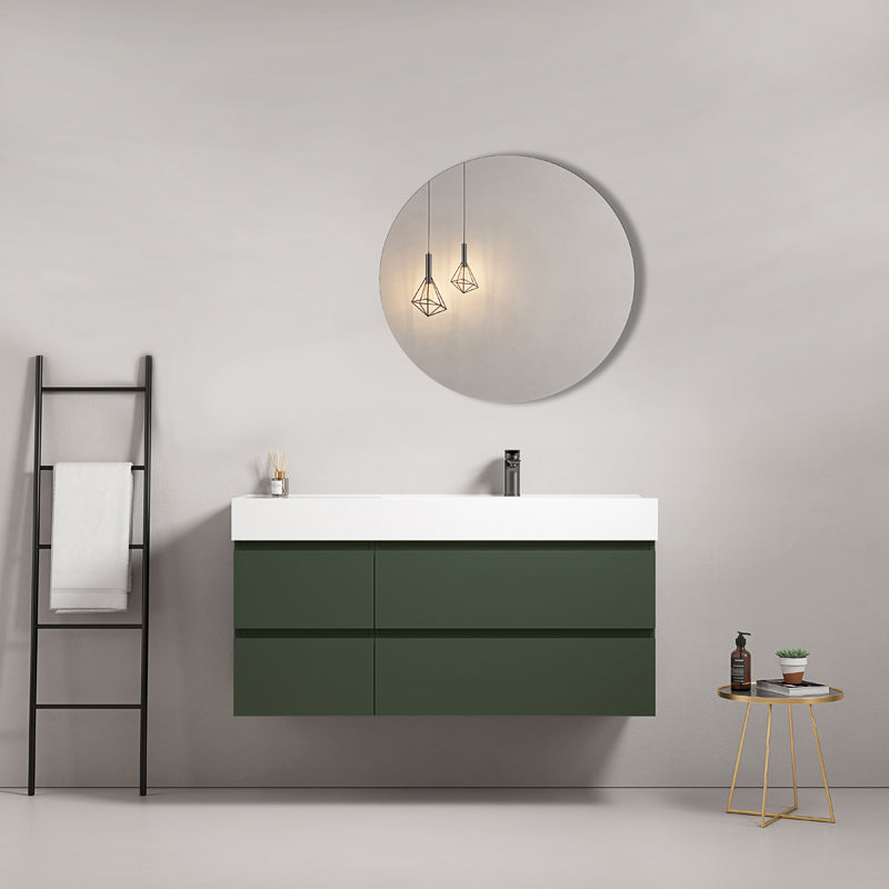 Mobile bagno sospeso 120 cm Verde Comodoro Lavabo a Destra in Resina Specchio Tondo - Fiji Paint