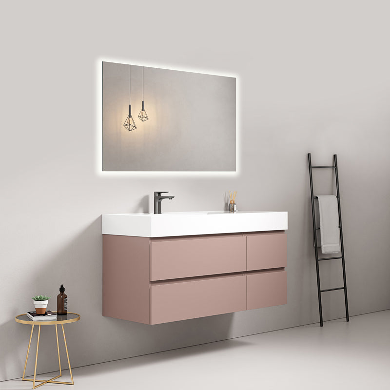 Mobile bagno sospeso 120 cm Rosa Retro Lavabo a Sinistra in Resina Specchio Quadro Retroilluminato - Fiji Paint