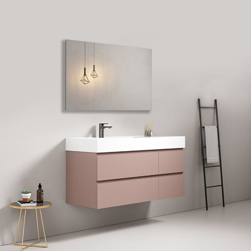 Mobile bagno sospeso 120 cm Rosa Retro Lavabo a Sinistra in Resina Specchio Quadro - Fiji Paint