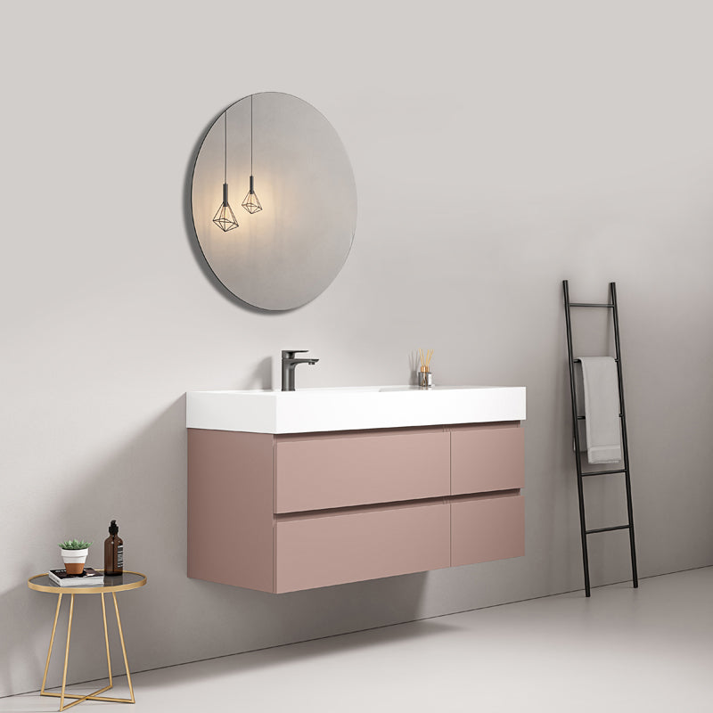 Mobile bagno sospeso 120 cm Rosa Retro Lavabo a Sinistra in Resina Specchio Tondo - Fiji Paint