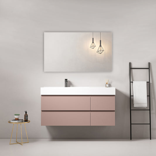 Mobile bagno sospeso 120 cm Rosa Retro Lavabo a Sinistra in Resina Specchio Quadro - Fiji Paint