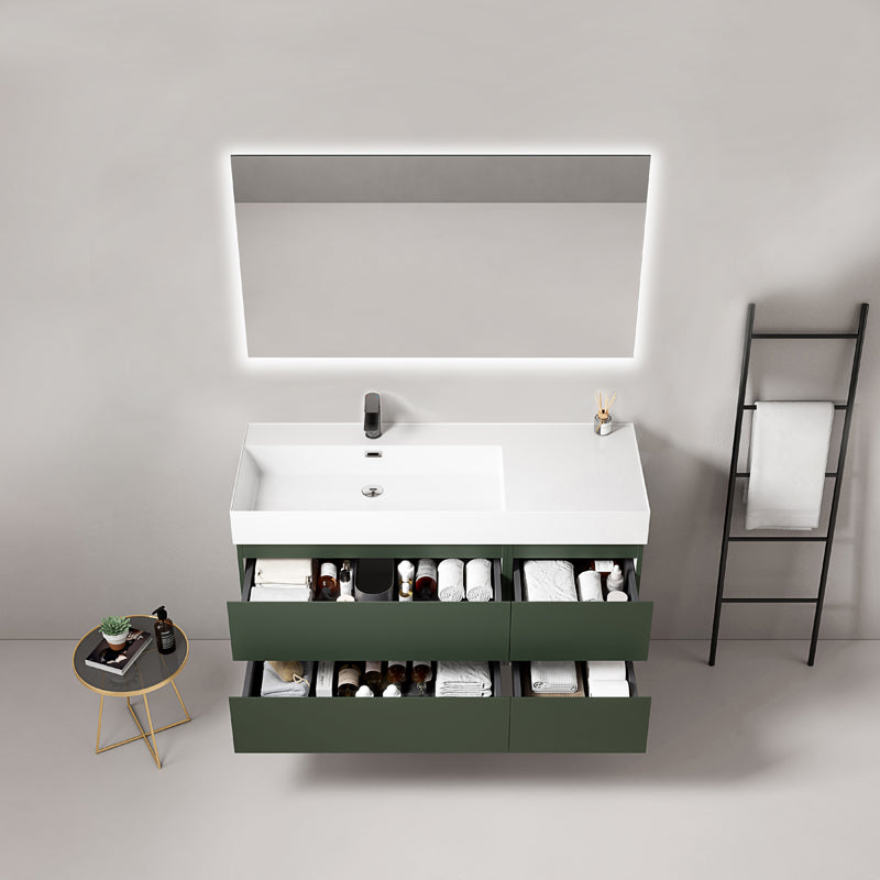 Mobile bagno sospeso 120 cm Verde Comodoro Lavabo a Sinistra in Resina Specchio Quadro Retroilluminato - Fiji Paint