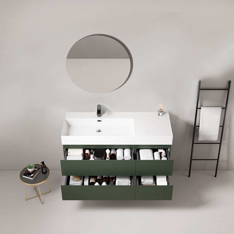 Mobile bagno sospeso 120 cm Verde Comodoro Lavabo a Sinistra in Resina Specchio Tondo - Fiji Paint
