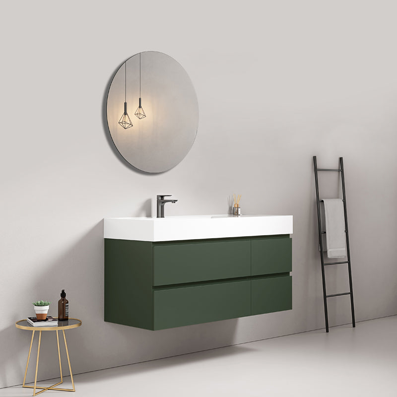 Mobile bagno sospeso 120 cm Verde Comodoro Lavabo a Sinistra in Resina Specchio Tondo - Fiji Paint